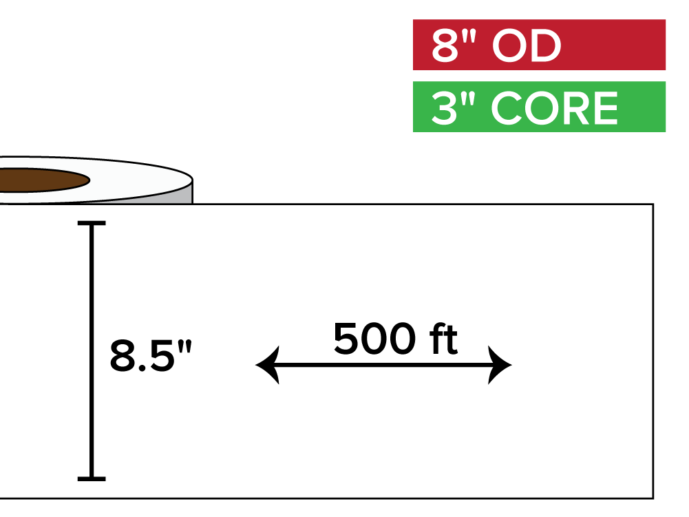 Continuous Label Stock, Matte BOPP (poly) | 8.5 in. x 500 ft. | 3 in. core, 8 in. outside diameter-Afinia Label Store