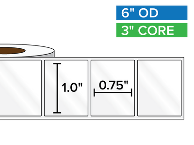 Rectangular Labels, High Gloss BOPP (poly) | 1.0 x 0.75 inches | 3 in. core, 6 in. outside diameter-Afinia Label Store