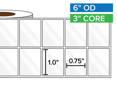 Rectangular Labels, High Gloss BOPP (poly) | 1 x 0.75 inches, 2-UP | 3 in. core, 6 in. outside diameter-Afinia Label Store