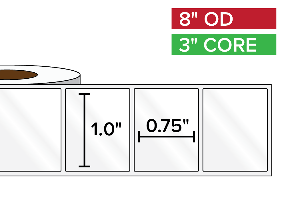 Rectangular Labels, High Gloss BOPP (poly) | 1.0 x 0.75 inches | 3 in. core, 8 in. outside diameter-Afinia Label Store