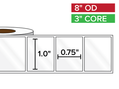 Rectangular Labels, High Gloss BOPP (poly) | 1.0 x 0.75 inches | 3 in. core, 8 in. outside diameter-Afinia Label Store