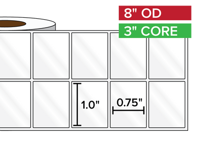 Rectangular Labels, High Gloss BOPP (poly) | 1 x 0.75 inches, 2-UP | 3 in. core, 8 in. outside diameter-Afinia Label Store