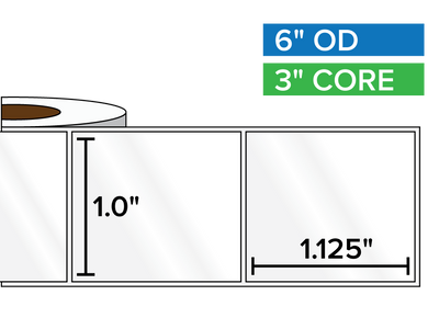 Rectangular Labels, High Gloss BOPP (poly) | 1 x 1.125 inches | 3 in. core, 6 in. outside diameter-Afinia Label Store