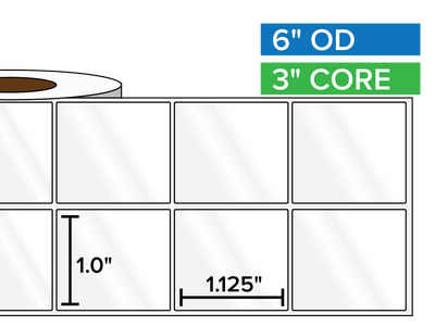 Rectangular Labels, High Gloss BOPP (poly) | 1 x 1.125 inches, 2-UP | 3 in. core, 6 in. outside diameter-Afinia Label Store