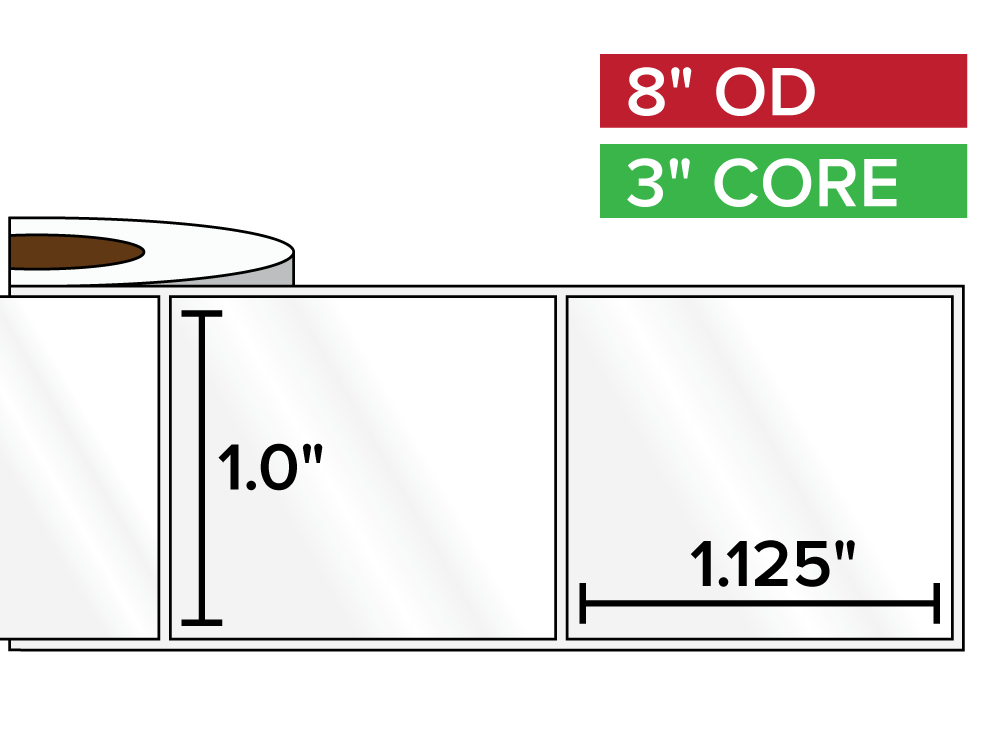 Rectangular Labels, High Gloss BOPP (poly) | 1 x 1.125 inches | 3 in. core, 8 in. outside diameter-Afinia Label Store