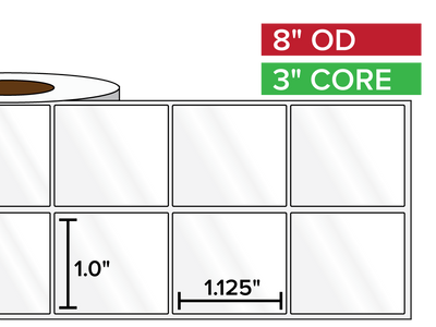 Rectangular Labels, High Gloss BOPP (poly) | 1 x 1.125 inches, 2-UP | 3 in. core, 8 in. outside diameter-Afinia Label Store