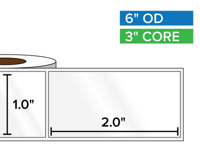 Rectangular Labels, High Gloss BOPP (poly) | 1 x 2 inches | 3 in. core, 6 in. outside diameter-Afinia Label Store