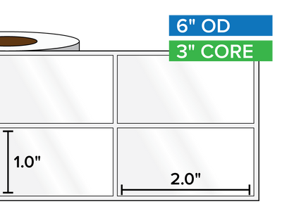 Rectangular Labels, High Gloss BOPP (poly) | 1 x 2 inches, 2-UP | 3 in. core, 6 in. outside diameter-Afinia Label Store