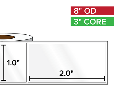 Rectangular Labels, High Gloss BOPP (poly) | 1 x 2 inches | 3 in. core, 8 in. outside diameter-Afinia Label Store