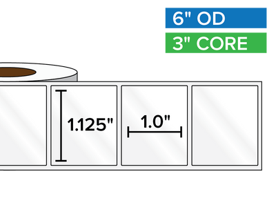 Rectangular Labels, High Gloss BOPP (poly) | 1.125 x 1 inches | 3 in. core, 6 in. outside diameter-Afinia Label Store