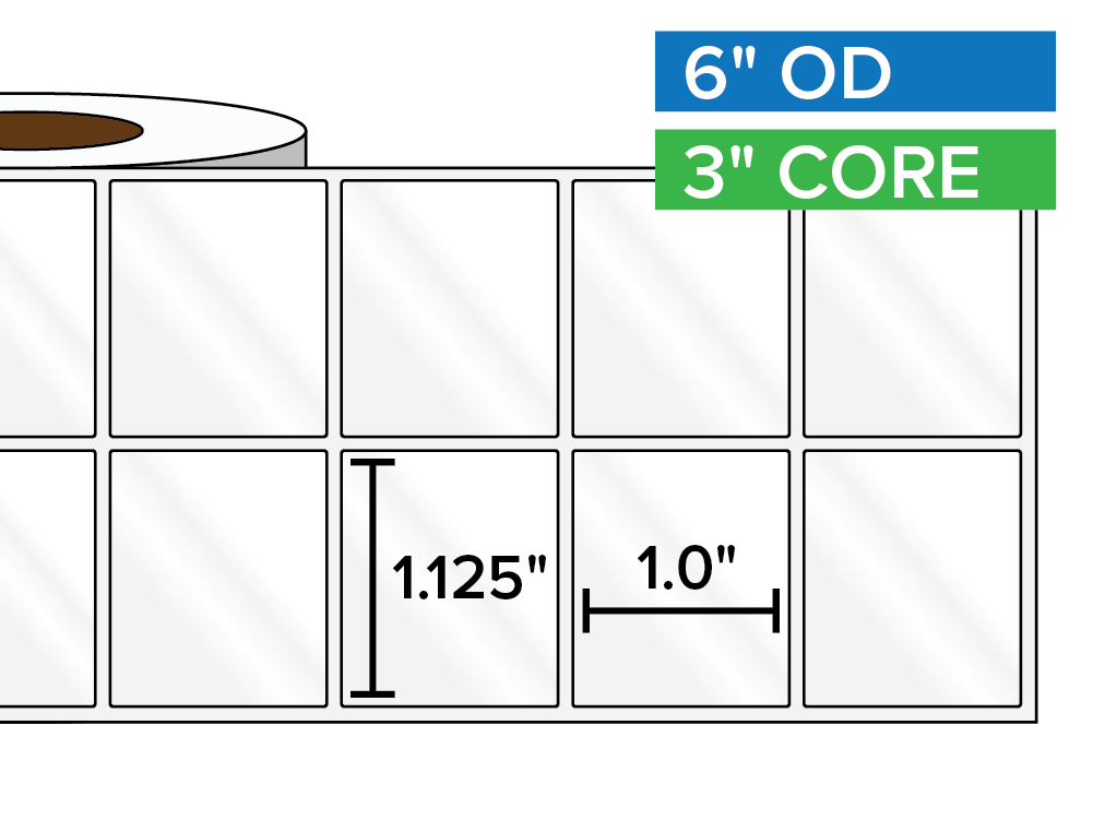 Rectangular Labels, High Gloss BOPP (poly) | 1.125 x 1 inches, 2-UP | 3 in. core, 6 in. outside diameter-Afinia Label Store