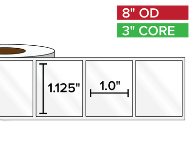 Rectangular Labels, High Gloss BOPP (poly) | 1.125 x 1 inches | 3 in. core, 8 in. outside diameter-Afinia Label Store