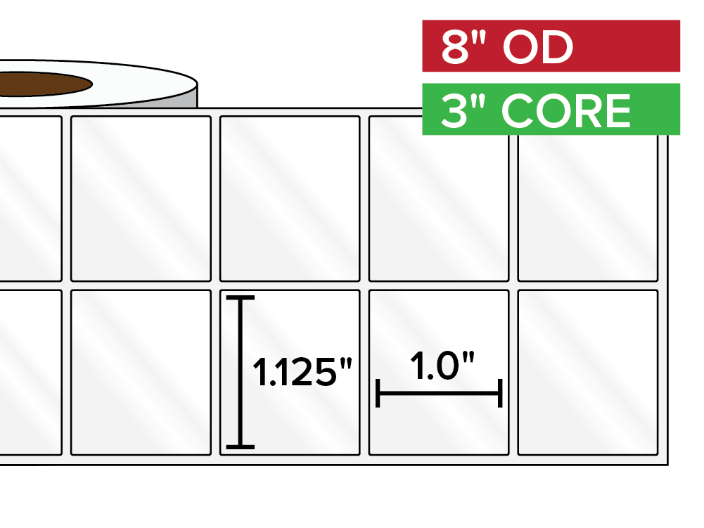 Rectangular Labels, High Gloss BOPP (poly) | 1.125 x 1 inches, 2-UP | 3 in. core, 8 in. outside diameter-Afinia Label Store