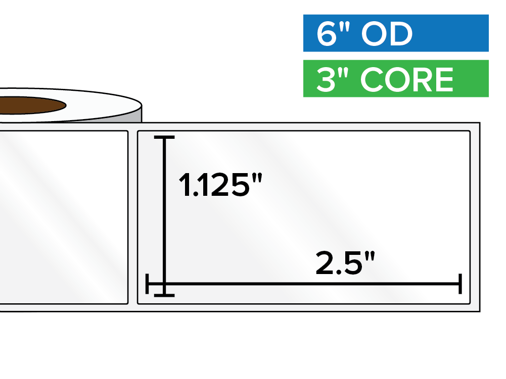 Rectangular Labels, High Gloss BOPP (poly) | 1.125 x 2.5 inches | 3 in. core, 6 in. outside diameter-Afinia Label Store