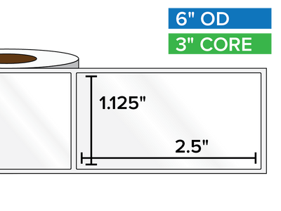 Rectangular Labels, High Gloss BOPP (poly) | 1.125 x 2.5 inches | 3 in. core, 6 in. outside diameter-Afinia Label Store