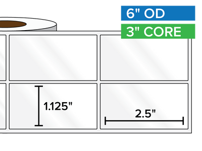 Rectangular Labels, High Gloss BOPP (poly) | 1.125 x 2.5 inches, 2-UP | 3 in. core, 6 in. outside diameter-Afinia Label Store