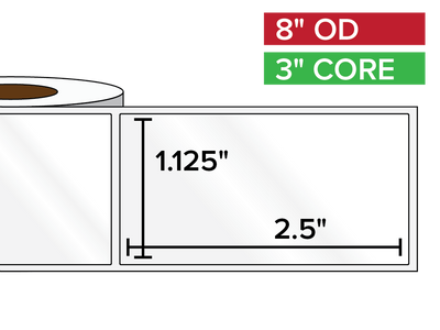 Rectangular Labels, High Gloss BOPP (poly) | 1.125 x 2.5 inches | 3 in. core, 8 in. outside diameter-Afinia Label Store