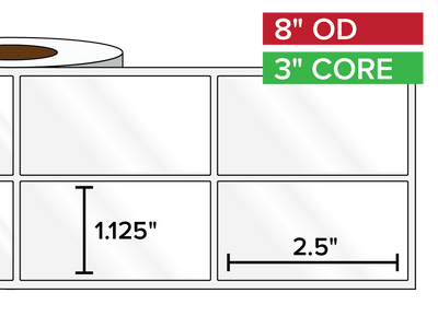 Rectangular Labels, High Gloss BOPP (poly) | 1.125 x 2.5 inches, 2-UP | 3 in. core, 8 in. outside diameter-Afinia Label Store