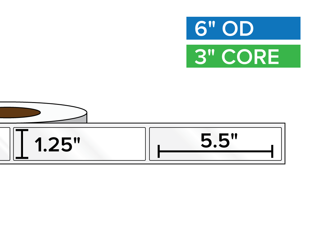 Rectangular Labels, High Gloss BOPP (poly) | 1.25 x 5.5 inches | 3 in. core, 6 in. outside diameter-Afinia Label Store