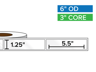 Rectangular Labels, High Gloss BOPP (poly) | 1.25 x 5.5 inches | 3 in. core, 6 in. outside diameter-Afinia Label Store