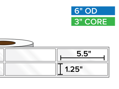 Rectangular Labels, High Gloss BOPP (poly) | 1.25 x 5.5 inches, 2-UP | 3 in. core, 6 in. outside diameter-Afinia Label Store