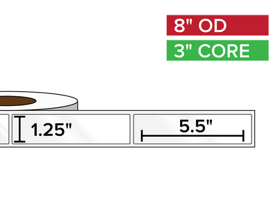 Rectangular Labels, High Gloss BOPP (poly) | 1.25 x 5.5 inches | 3 in. core, 8 in. outside diameter-Afinia Label Store