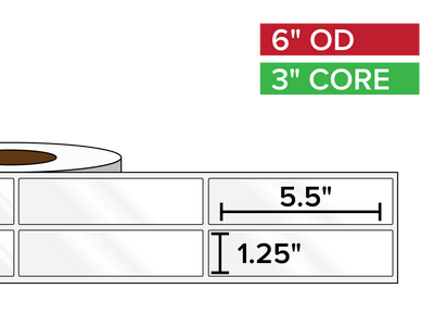 Rectangular Labels, High Gloss BOPP (poly) | 1.25 x 5.5 inches, 2-UP | 3 in. core, 8 in. outside diameter-Afinia Label Store