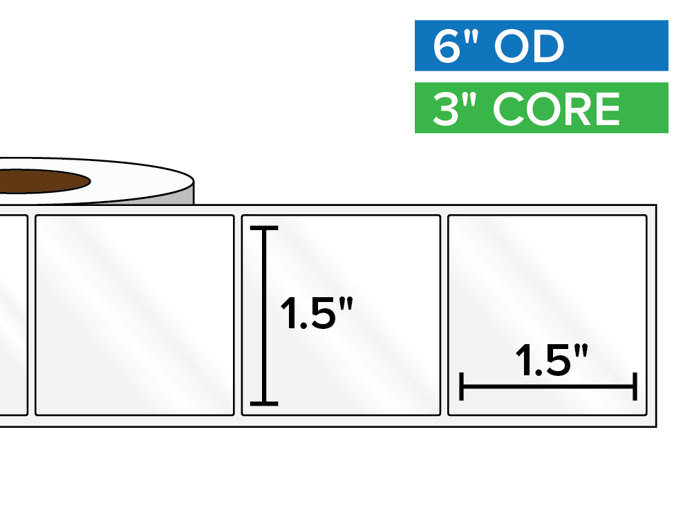 Rectangular Labels, High Gloss BOPP (poly) | 1.5 x 1.5 inches | 3 in. core, 6 in. outside diameter-Afinia Label Store