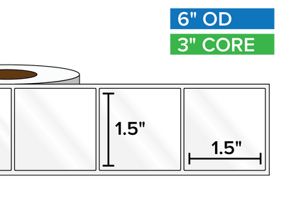 Rectangular Labels, High Gloss BOPP (poly) | 1.5 x 1.5 inches | 3 in. core, 6 in. outside diameter-Afinia Label Store