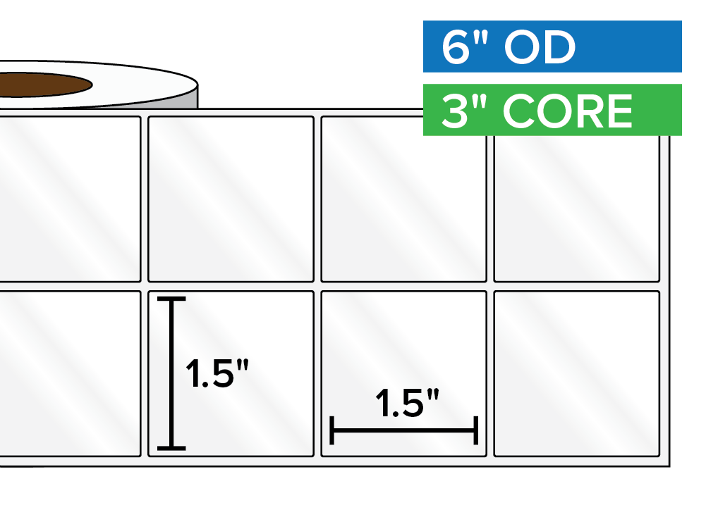 Rectangular Labels, High Gloss BOPP (poly) | 1.5 x 1.5 inches, 2-UP | 3 in. core, 6 in. outside diameter-Afinia Label Store