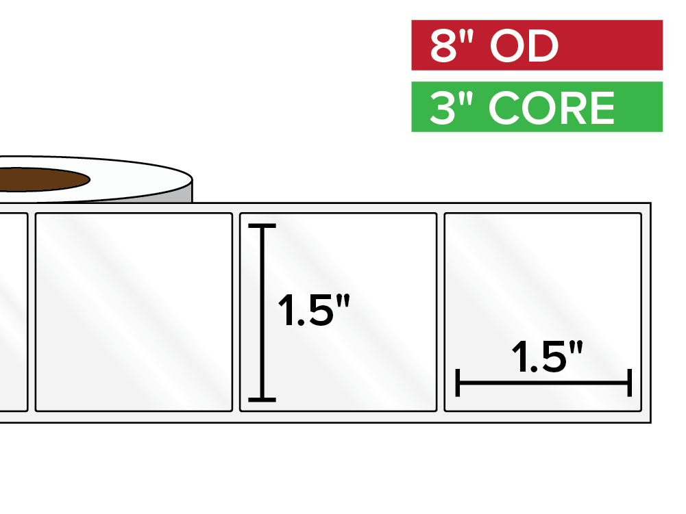 Rectangular Labels, High Gloss BOPP (poly) | 1.5 x 1.5 inches | 3 in. core, 8 in. outside diameter-Afinia Label Store