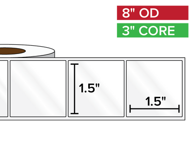 Rectangular Labels, High Gloss BOPP (poly) | 1.5 x 1.5 inches | 3 in. core, 8 in. outside diameter-Afinia Label Store