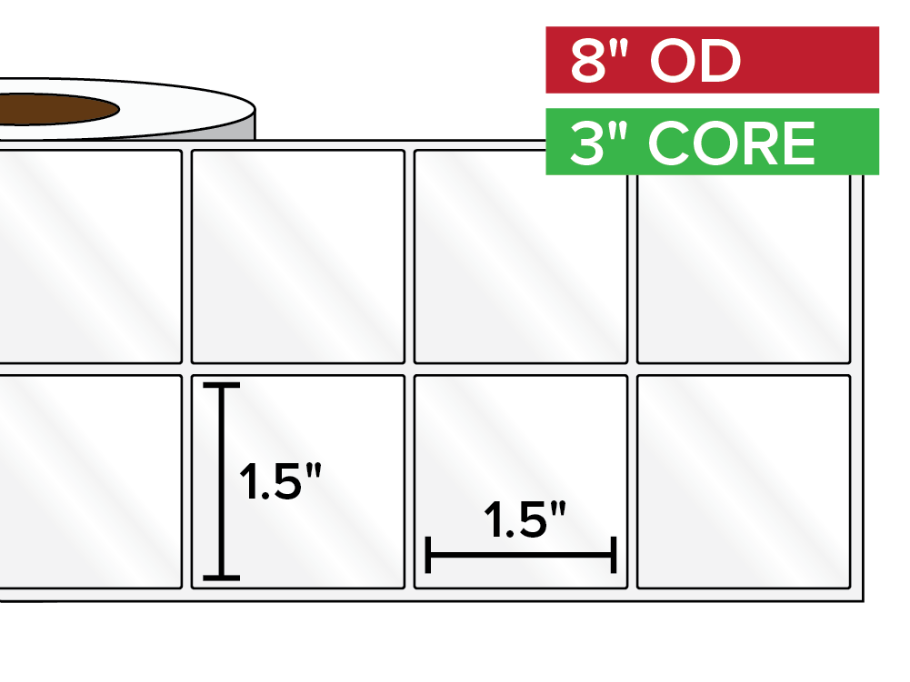 Rectangular Labels, High Gloss BOPP (poly) | 1.5 x 1.5 inches, 2-UP | 3 in. core, 8 in. outside diameter-Afinia Label Store