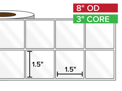 Rectangular Labels, High Gloss BOPP (poly) | 1.5 x 1.5 inches, 2-UP | 3 in. core, 8 in. outside diameter-Afinia Label Store