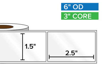 Rectangular Labels, High Gloss BOPP (poly) | 1.5 x 2.5 inches | 3 in. core, 6 in. outside diameter-Afinia Label Store