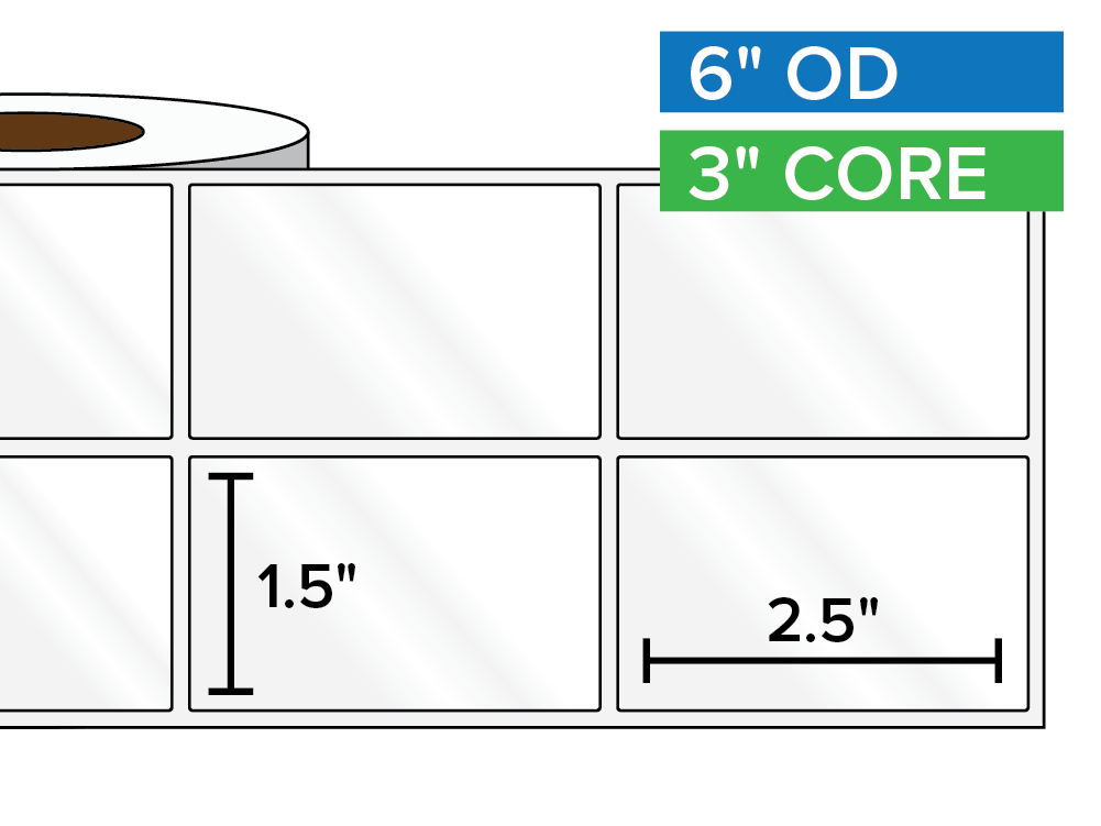 Rectangular Labels, High Gloss BOPP (poly) | 1.5 x 2.5 inches, 2-UP | 3 in. core, 6 in. outside diameter-Afinia Label Store