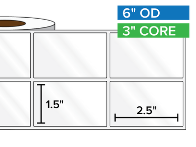 Rectangular Labels, High Gloss BOPP (poly) | 1.5 x 2.5 inches, 2-UP | 3 in. core, 6 in. outside diameter-Afinia Label Store