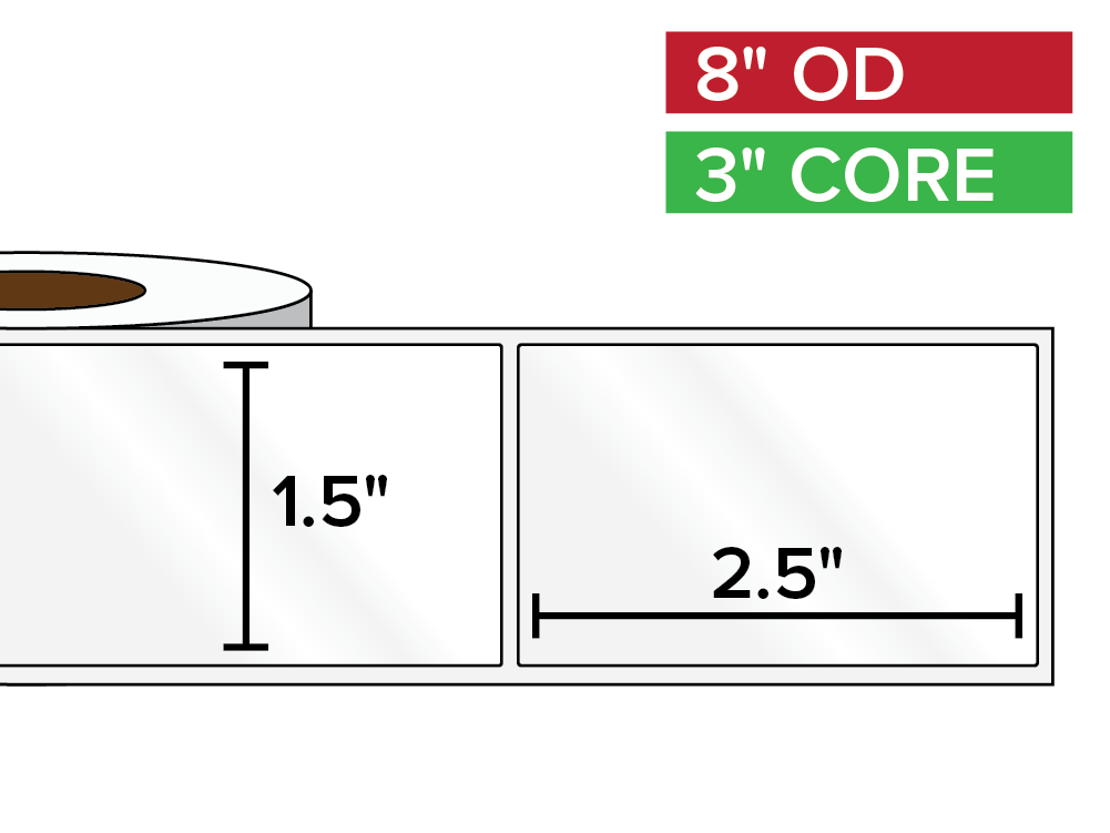 Rectangular Labels, High Gloss BOPP (poly) | 1.5 x 2.5 inches | 3 in. core, 8 in. outside diameter-Afinia Label Store