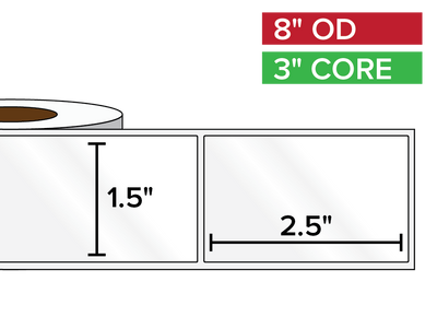 Rectangular Labels, High Gloss BOPP (poly) | 1.5 x 2.5 inches | 3 in. core, 8 in. outside diameter-Afinia Label Store