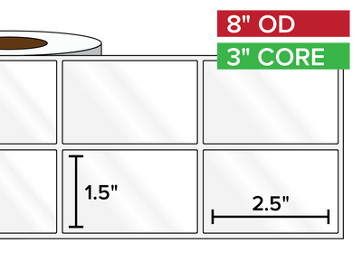 Rectangular Labels, High Gloss BOPP (poly) | 1.5 x 2.5 inches, 2-UP | 3 in. core, 8 in. outside diameter-Afinia Label Store