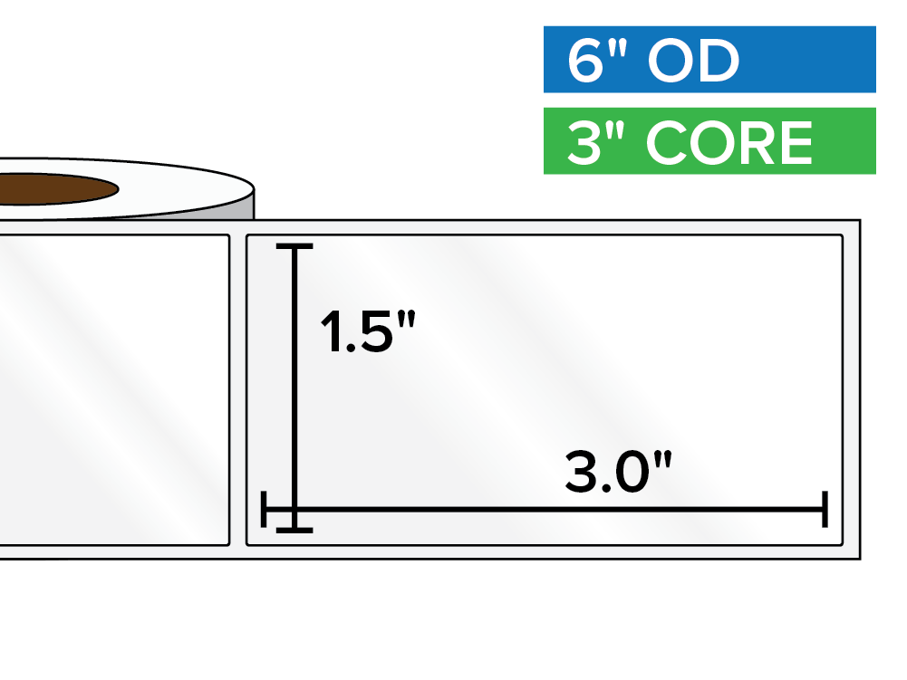 Rectangular Labels, High Gloss BOPP (poly) | 1.5 x 3 inches | 3 in. core, 6 in. outside diameter-Afinia Label Store