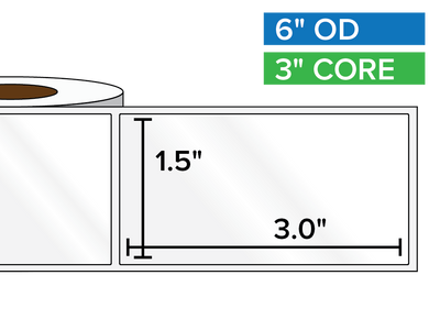 Rectangular Labels, High Gloss BOPP (poly) | 1.5 x 3 inches | 3 in. core, 6 in. outside diameter-Afinia Label Store