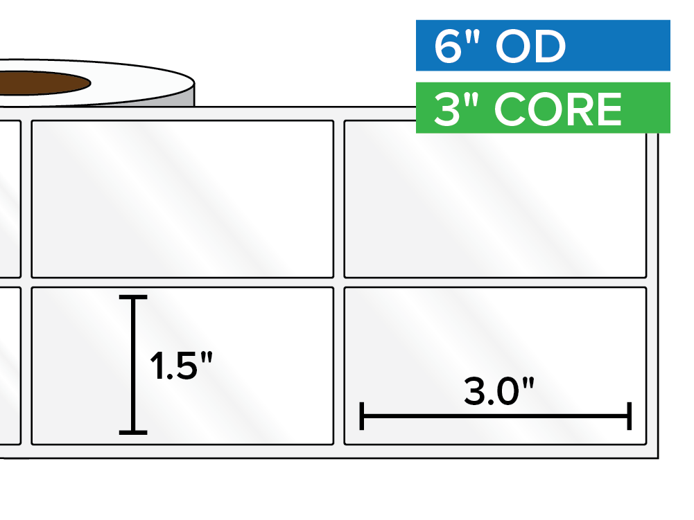 Rectangular Labels, High Gloss BOPP (poly) | 1.5 x 3 inches, 2-UP | 3 in. core, 6 in. outside diameter-Afinia Label Store