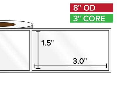 Rectangular Labels, High Gloss BOPP (poly) | 1.5 x 3 inches | 3 in. core, 8 in. outside diameter-Afinia Label Store