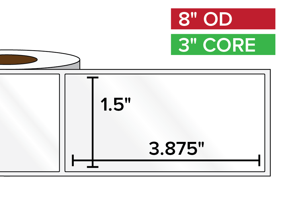 Rectangular Labels, High Gloss BOPP (poly) | 1.5 x 3.875 inches | 3 in. core, 8 in. outside diameter-Afinia Label Store