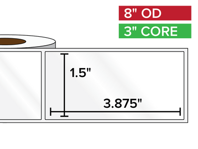 Rectangular Labels, High Gloss BOPP (poly) | 1.5 x 3.875 inches | 3 in. core, 8 in. outside diameter-Afinia Label Store