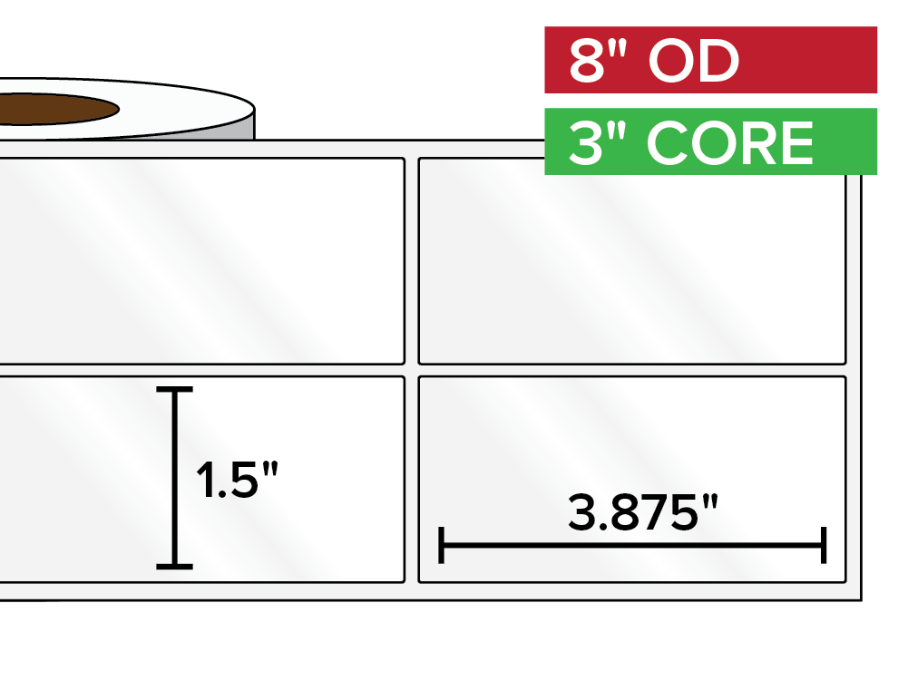 Rectangular Labels, High Gloss BOPP (poly) | 1.5 x 3.875 inches, 2-UP | 3 in. core, 8 in. outside diameter-Afinia Label Store