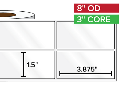 Rectangular Labels, High Gloss BOPP (poly) | 1.5 x 3.875 inches, 2-UP | 3 in. core, 8 in. outside diameter-Afinia Label Store