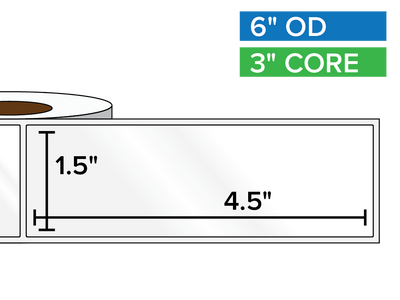 Rectangular Labels, High Gloss BOPP (poly) | 1.5 x 4.5 inches | 3 in. core, 6 in. outside diameter-Afinia Label Store