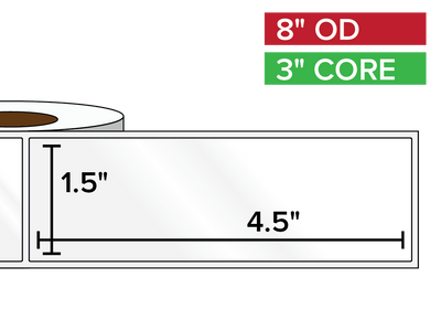 Rectangular Labels, High Gloss BOPP (poly) | 1.5 x 4.5 inches | 3 in. core, 8 in. outside diameter-Afinia Label Store